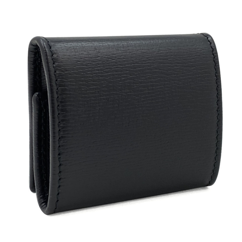 Gucci Silver Purse Interlocking Black Leather Wallet Case Coin Chelsea